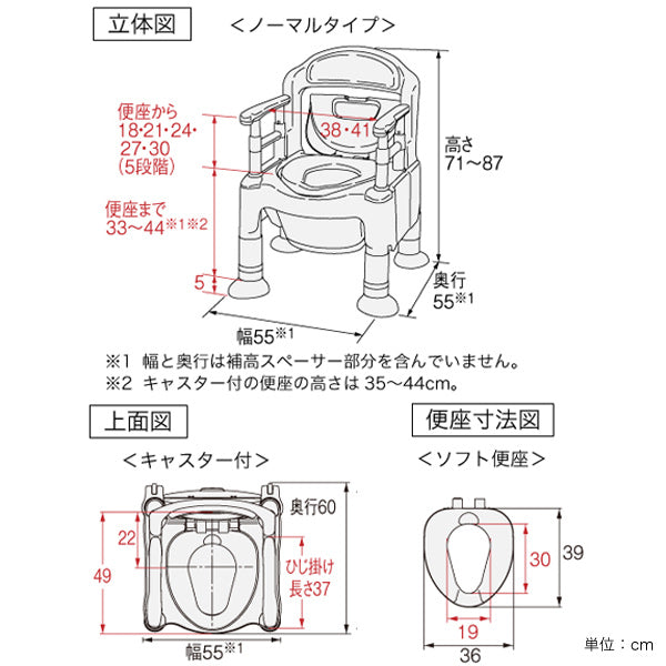 ポータブルトイレ ソフト便座 キャスター付 介護用 ちびくまくんシリーズ 日本製