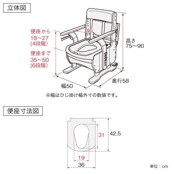 ポータブルトイレ 標準便座 家具調セレクトR ノーマル ひじ掛けタイプ 介護用 日本製
