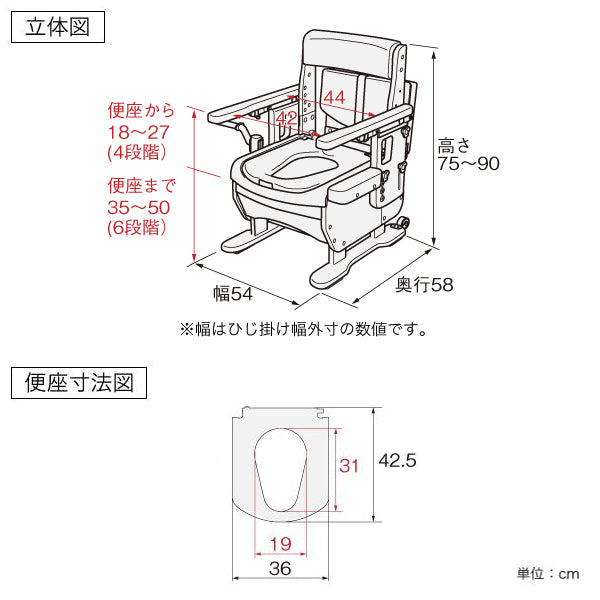 ポータブルトイレ ソフト便座 家具調セレクトR はねあげ ひじ掛けタイプ 介護用 日本製