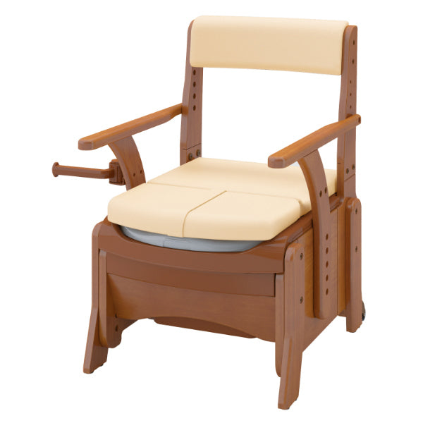 ポータブルトイレ コンパクト ソフト便座 キャスター付 家具調セレクトR ノーマル ひじ掛けタイプ 介護用 日本製