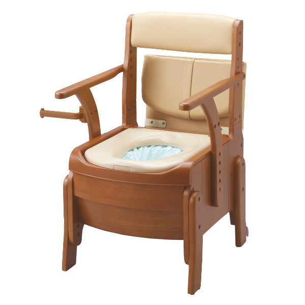 ポータブルトイレ コンパクト ソフト便座 自動ラップ キャスター付 家具調セレクトR ノーマル ひじ掛けタイプ 介護用 日本製