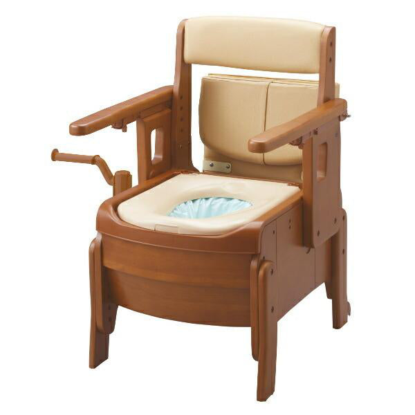 ポータブルトイレ コンパクト ソフト便座 自動ラップ キャスター付 家具調セレクトR はねあげ ひじ掛けタイプ 介護用 日本製