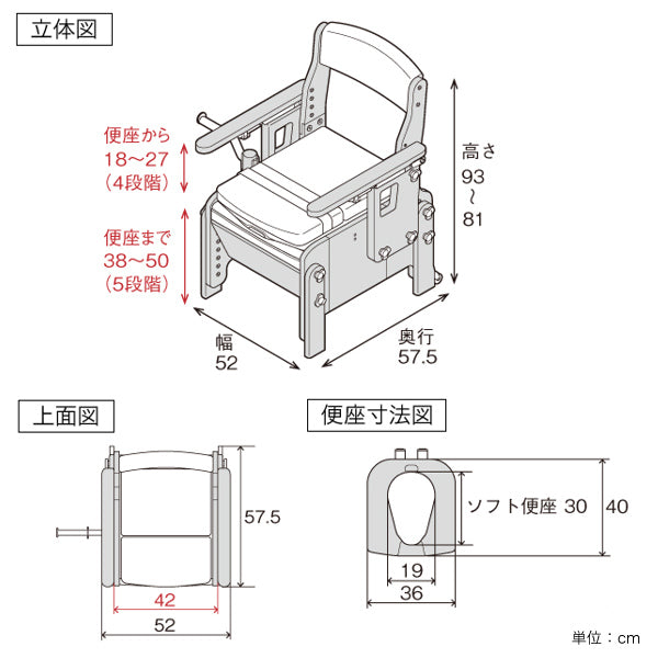 ポータブルトイレ ソフト便座 キャスター付 家具調スマートトイレ NEO 介護用 日本製
