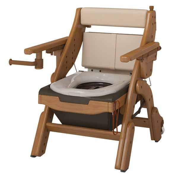 ポータブルトイレ 標準便座 キャスター付 折りたたみ 家具調トイレ 介護用 日本製