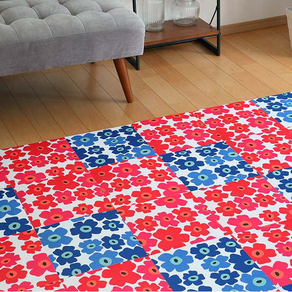 タイルマット 洗える吸着マット 床暖房対応 フリーカット 29×29cm フラワー 9枚 -12