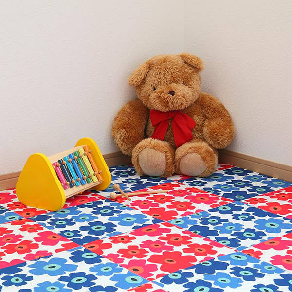 タイルマット 洗える吸着マット 床暖房対応 フリーカット 29×29cm フラワー 9枚 -13