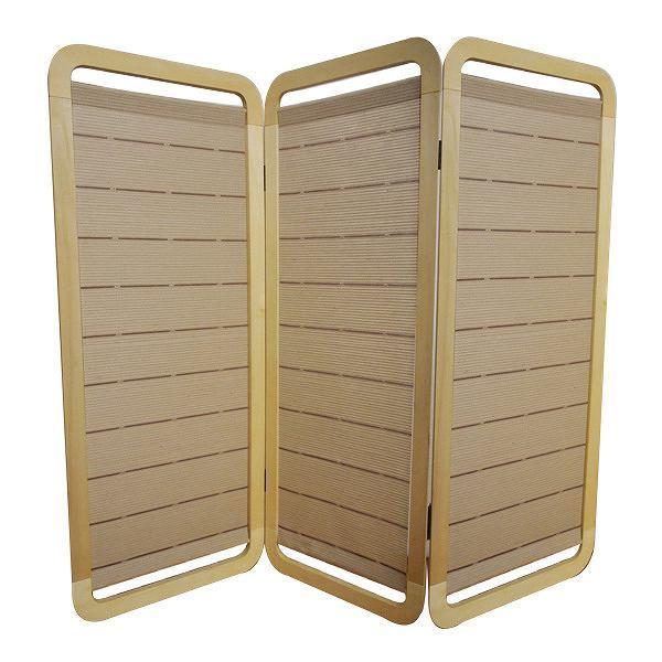 パーテーション3連衝立スマホ型ボーダー麻天然木日本製