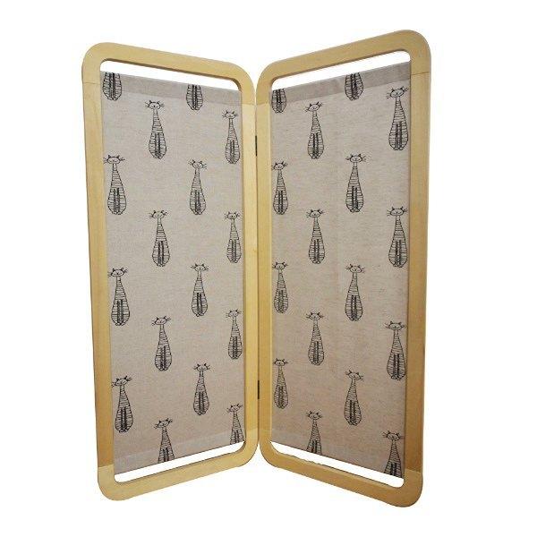 パーテーション 2連 衝立 スマホ型 ネコ 北欧 麻 天然木 日本製