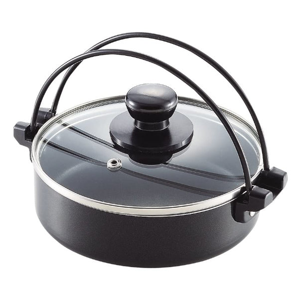 すき焼き鍋 16cm IH対応 ガラス蓋付 ふっ素加工 コンパクト 卓上鍋