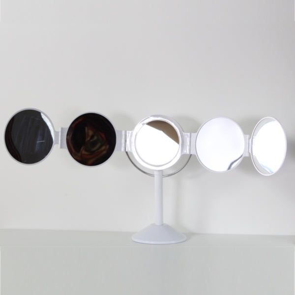 ミラー 五面鏡 ライト付き 鏡 LEDライト スタンドミラー 卓上 コンパクト 化粧鏡