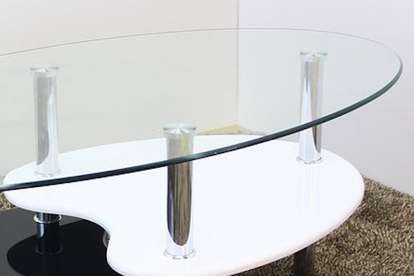 センターテーブル 幅109cm ガラス 強化ガラス ラック 収納 テーブル 円形 楕円形 ローテーブル モノトーン 机