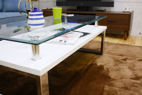 センターテーブル 幅105cm ガラス 強化ガラス ラック 収納 ロの字脚 テーブル ローテーブル 机