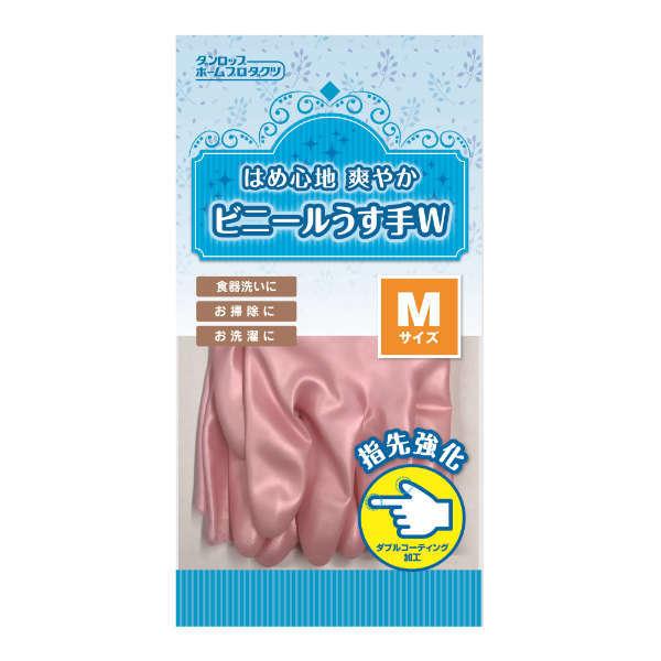 ビニール手袋 M 薄手 パウダーフリー すべり止め加工 ピンク