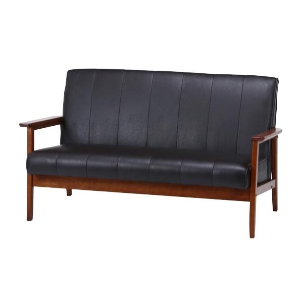 ソファ 幅128cm 二人掛け 2人用 レザー調 ひじ掛け 木製 合成皮革