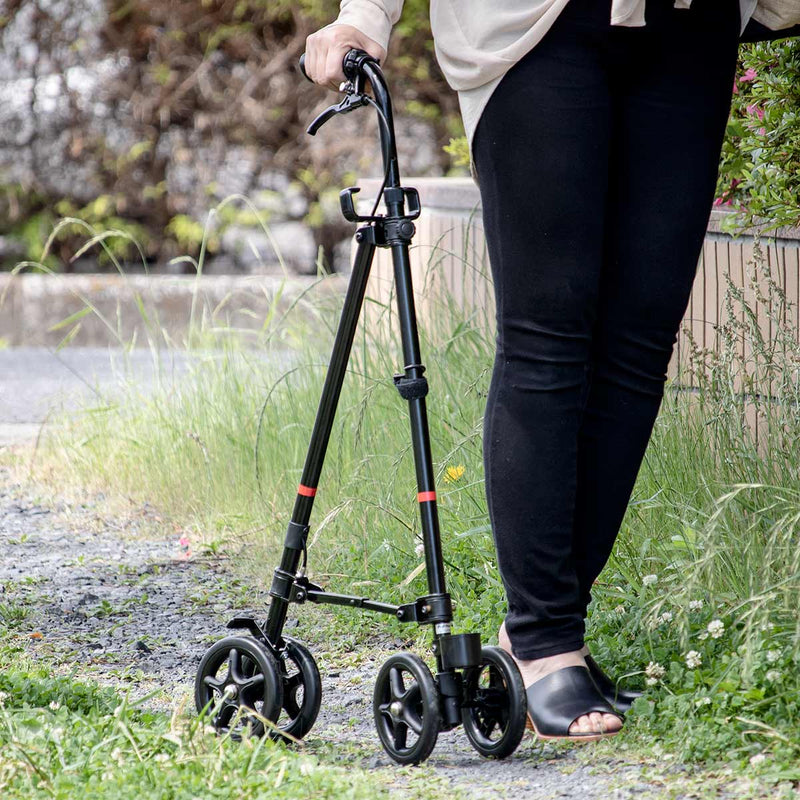 杖 ブラック 車輪付き 高さ調節 ハンドレールステッキ 介護 歩行補助