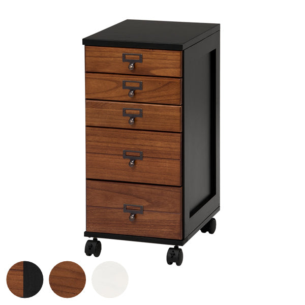 多段チェスト（５段） 多段チェスト 5段 木製 ヴィンテージ調 キャスター付 幅28cm \u2013 ハウジー