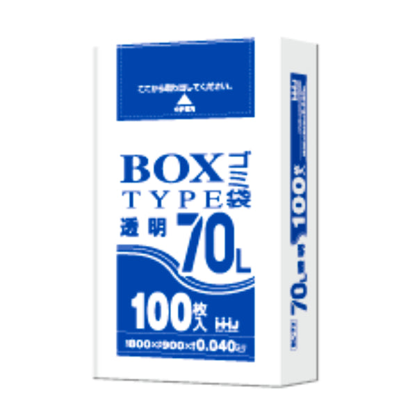 ゴミ袋 70L 90x80cm 厚さ0.04mm 100枚入り 透明 ボックスタイプ