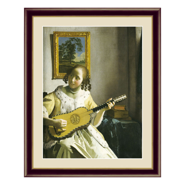 絵画 『ギターを弾く女』 52×42cm ヨハネス・フェルメール 1670年～1672年頃 額入り 巧芸画 インテリア