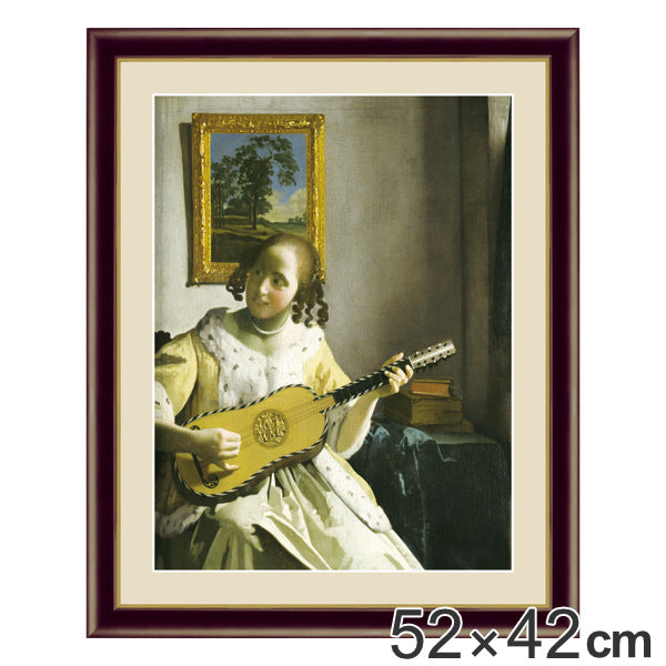 絵画 『ギターを弾く女』 52×42cm ヨハネス・フェルメール 1670年～1672年頃 額入り 巧芸画 インテリア