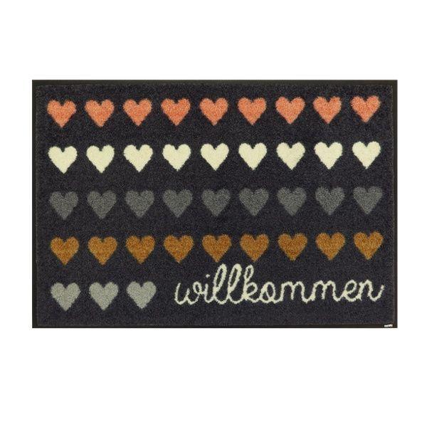 玄関マット 50×75cm 厚さ 6mm 屋内兼用 wash＋dry A Willkommen Herzen