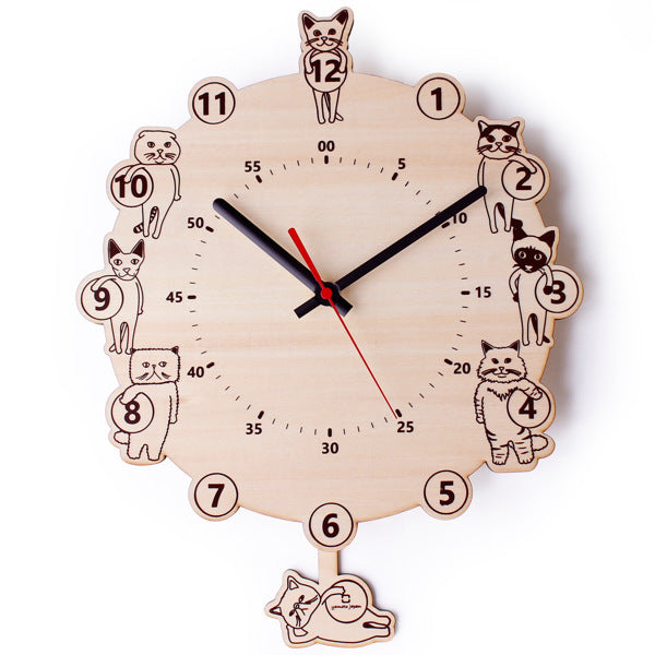 振り子時計 CATS 掛け時計 ヤマト工芸 時計 アナログ 木製 天然木 ネコ