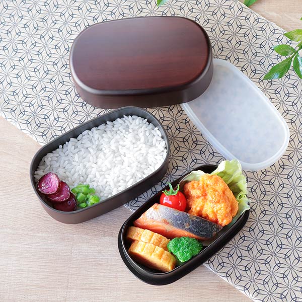 お弁当箱 2段 570ml コンビニ弁当 木目塗 栃木目 ランチボックス