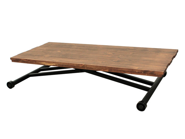 デスク 高さ調整 幅120cm リフティングテーブル 昇降式テーブル 木製 天然木 ヴィンテージ調