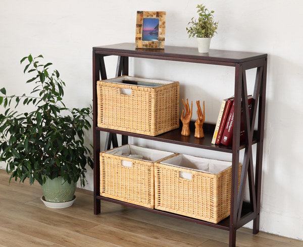 籐 バスケット 3個組 内布張り ラタン製 かご 約幅38cm – ハウジー