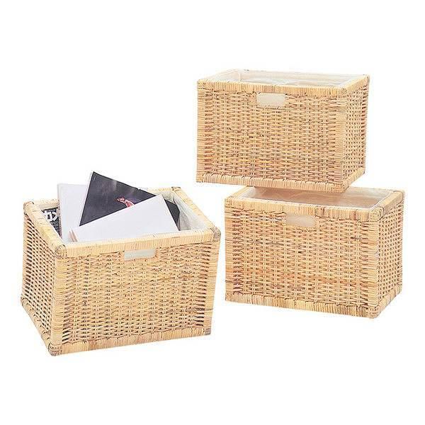 籐 バスケット 3個組 内布張り ラタン製 かご 約幅38cm – ハウジー