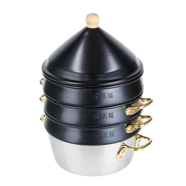 せいろ 24cm 蒸籠 ブラック 6点セット ステワ 蓋 両手鍋 蒸し器 業務用