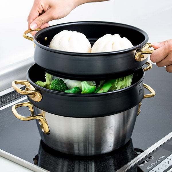 せいろ 24cm 蒸籠 ブラック 6点セット ステワ 蓋 両手鍋 蒸し器 業務用