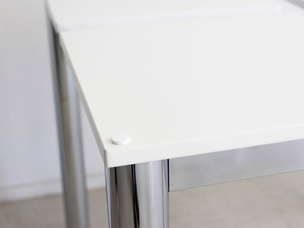 ダイニングテーブル 幅130cm ガラス 天板 テーブル タイル調 メッキ 強化ガラス つくえ