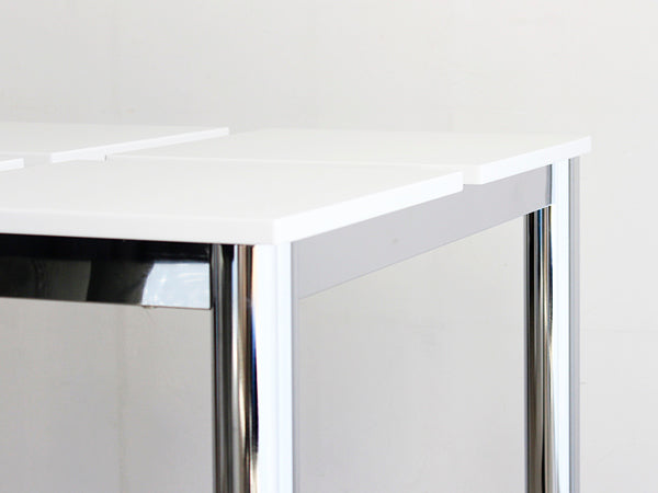 ダイニングテーブル 幅130cm ガラス 天板 テーブル タイル調 メッキ 強化ガラス つくえ