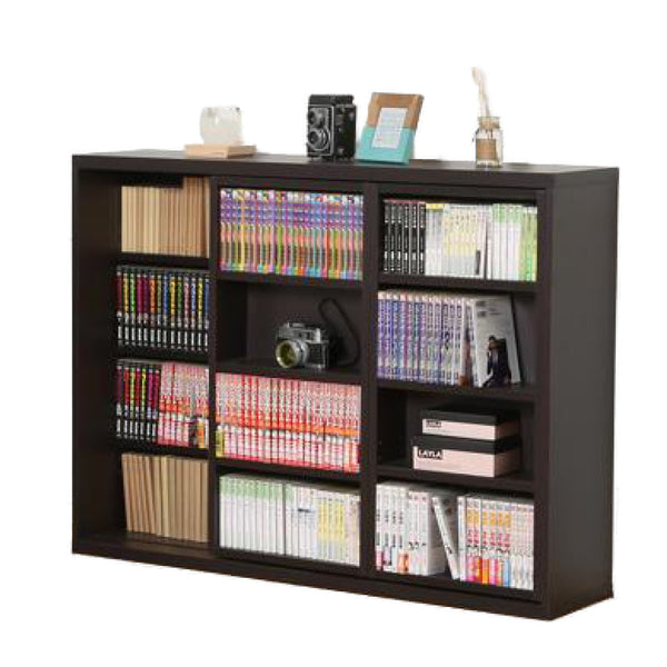 スライド本棚 4段 ワイド ダブルスライド 大容量収納 幅119cm