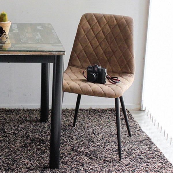 チェア 座面高45cm ジオメトリック柄 キルティング ステッチ ダイニングチェア スチール脚