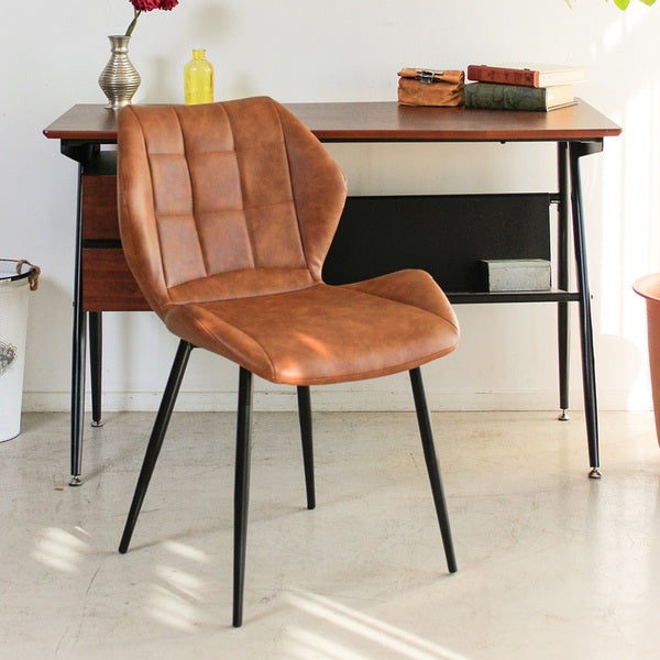 チェア 座面高46cm レザー調 スチール脚 ダイニングチェア ヴィンテージ調