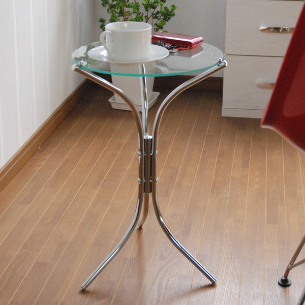 サイドテーブル 円型 ガラス天板 スチール脚 約直径32cm