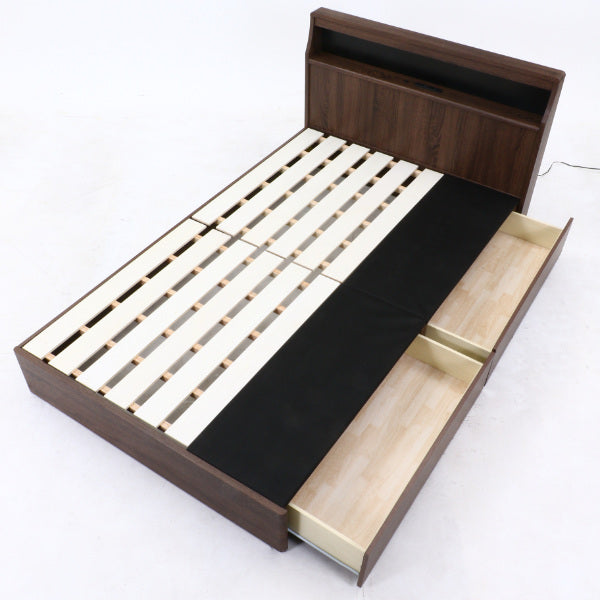 ベッド セミダブル 木製 ベッドフレーム コンセント ライト付き 引き出し 収納 すのこ -14