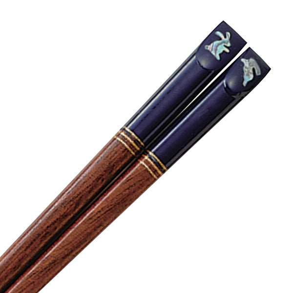 箸 16.5cm 彩うさぎ 子供用 漆 先角 あわび貝 木製 天然木 日本製