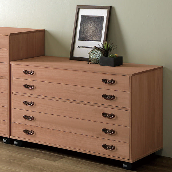 総桐チェスト5段桐たんす柿渋仕上キャスター付日本製幅100cm