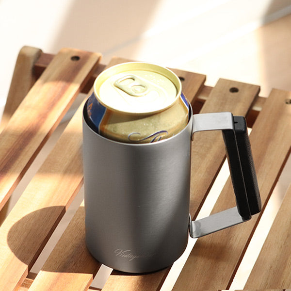 ビールジョッキ 360ml 真空断熱 ビンテージバー ステンレス 缶ホルダー
