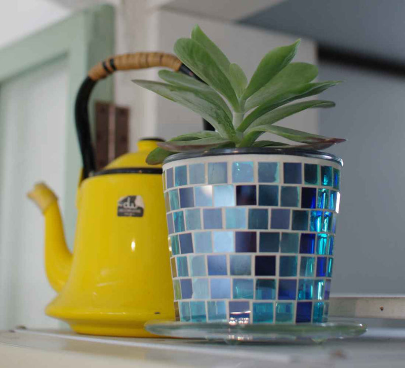 プランター 植木鉢 モザイクガラスプラントポット S ソーサー付き ガラス製