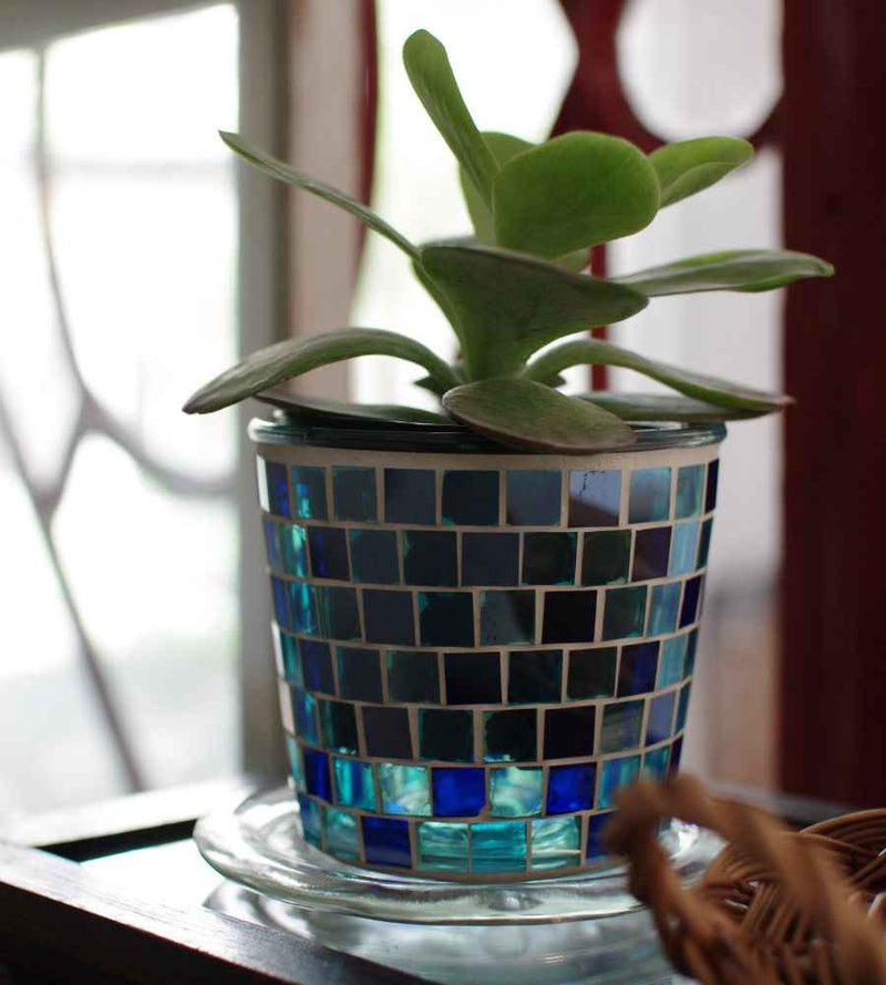 プランター 植木鉢 モザイクガラスプラントポット S ソーサー付き ガラス製