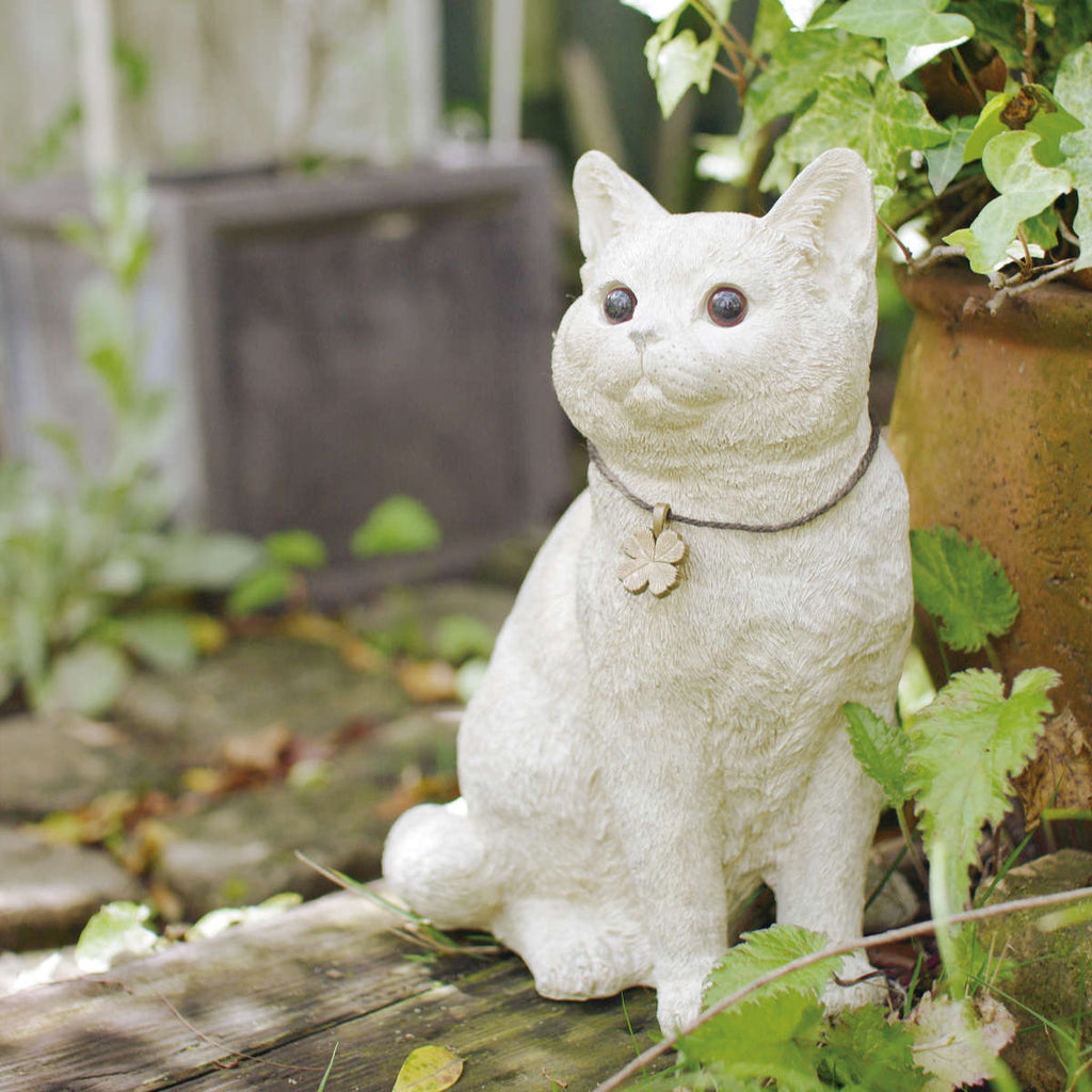 ガーデンオーナメント 置物 猫 アンティークホワイト