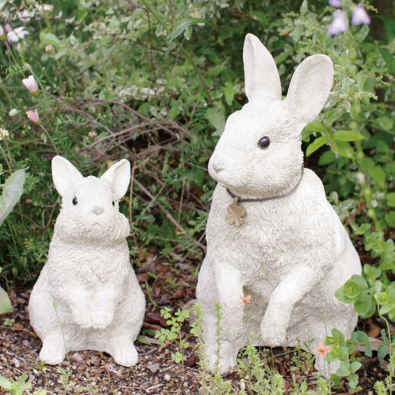 ガーデンオーナメント 置物 ウサギ 2匹セット アンティークホワイト