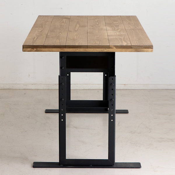 ダイニングテーブル 幅130cm 高さ調整 木製 天然木 ラック付き 収納 スチール ダイニング テーブル 机 おしゃれ