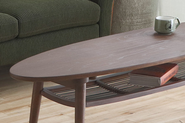 センターテーブル 幅135cm テーブル ラック 収納 楕円 木製 天然木 リビングテーブル
