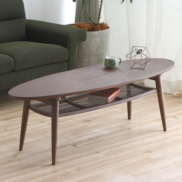 センターテーブル 幅135cm テーブル ラック 収納 楕円 木製 天然木 リビングテーブル
