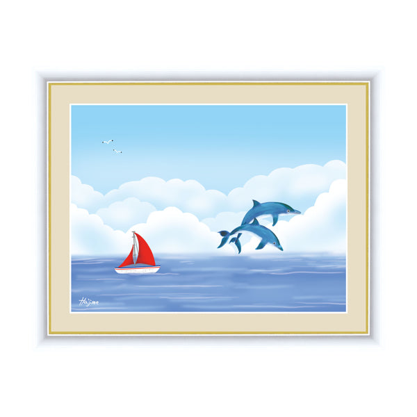 絵画 『イルカ』 42×52cm 喜多一 額入り 巧芸画 インテリア