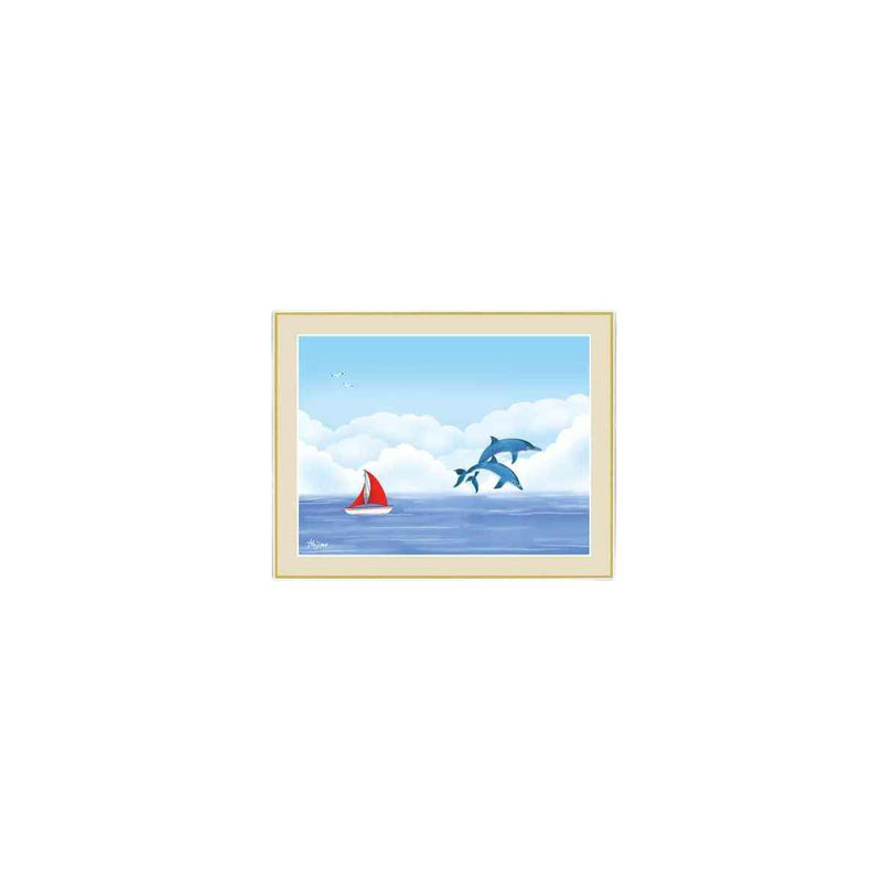 絵画 『イルカ』 34×42cm 喜多一 額入り 巧芸画 インテリア